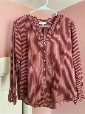 Knox Rose Red and White Vertical Stripe Button-Down Shirt